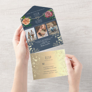 Elegante Navy Blue Foto Hochzeit Einladung
