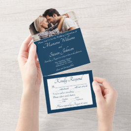 Elegante Navy Blue Foto Hochzeit Einladung