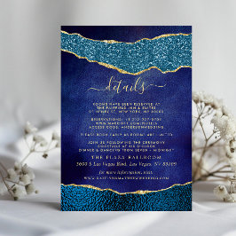 Elegante Navy Blue & Gold Agate Hochzeitsdetails Begleitkarte