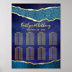 Elegante Navy Blue & Gold Agate Hochzeitssitze Foliendrucke