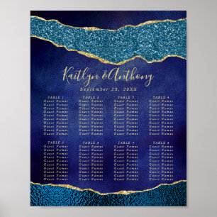 Elegante Navy Blue & Gold Agate Hochzeitssitze Poster