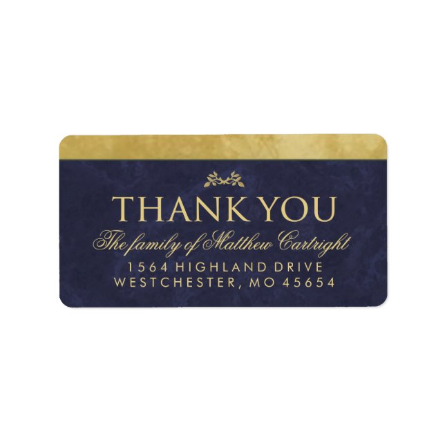 Elegante Navy Blue & Gold Familie Danke Label Adressaufkleber (Vorne)