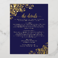 Elegante Navy Blue & Gold Foil Wedding Details Car