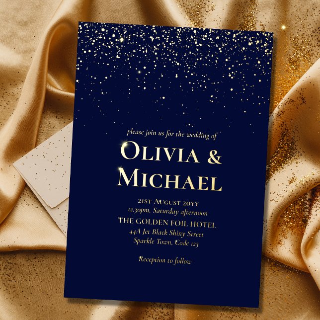 Elegante Navy Blue Gold Foil Wedding Folieneinladung (Von Creator hochgeladen)