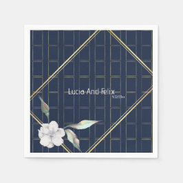 Elegante Navy Blue Gold Frame Mini Blumenhochzeit Serviette