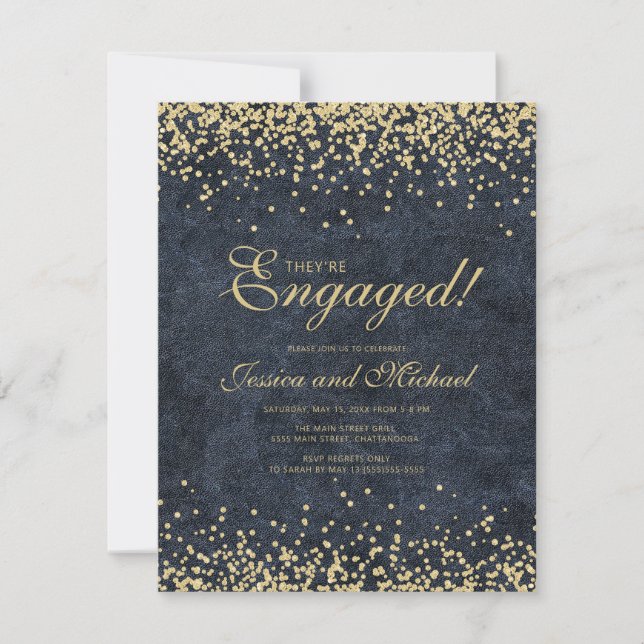 Elegante Navy Blue Gold Glitzer Hochzeit Verlobung Einladung (Vorderseite)