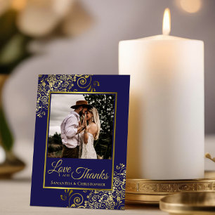 Elegante Navy Blue & Gold Liebe & Danke Hochzeit