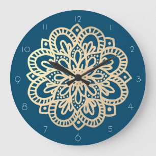 Elegante Navy Blue Gold Mandala Wall Clock Große Wanduhr