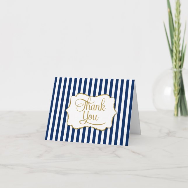 Elegante Navy Blue Gold Streifen Vielen Dank Karte (Vorderseite)