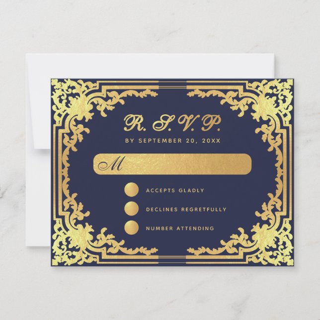 Elegante Navy Blue Imitats Goldene Jahreszeit RSVP Karte (Vorderseite)