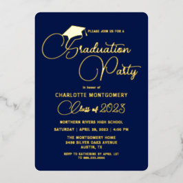Elegante Navy Blue Moderner Abschluss Einladung