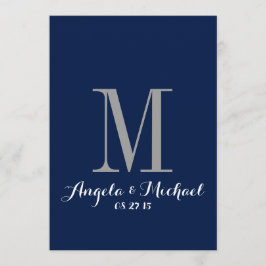 Elegante Navy Blue Monogram Hochzeit Einladung