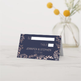 Elegante Navy Blue Rose Gold Floral Platzkarten