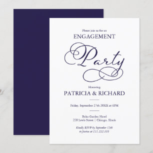 Elegante Navy-Blue-Script-Verlobungsparty Einladung