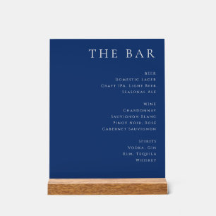 Elegante Navy-Blue-Serifen-Bar-Speisekarte Acrylschild