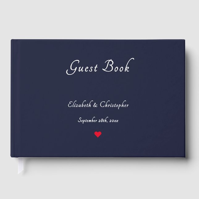 Elegante Navy Blue Silver Foil Hochzeiten Jahresta Gästebuch (Vorderseite)