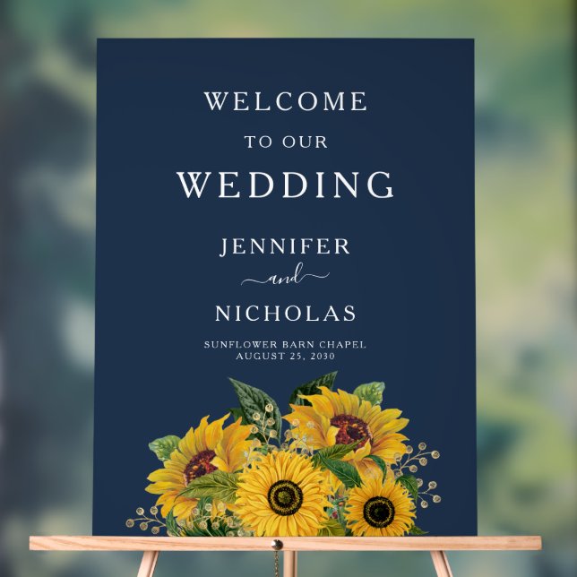 Elegante Navy Blue Sunflowers Hochzeitsstimmung Acrylschild (Neutral)