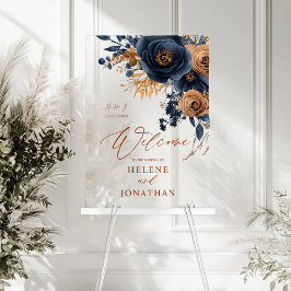 Elegante Navy Blue Terracotta Hochzeit Willkommen Acrylschild