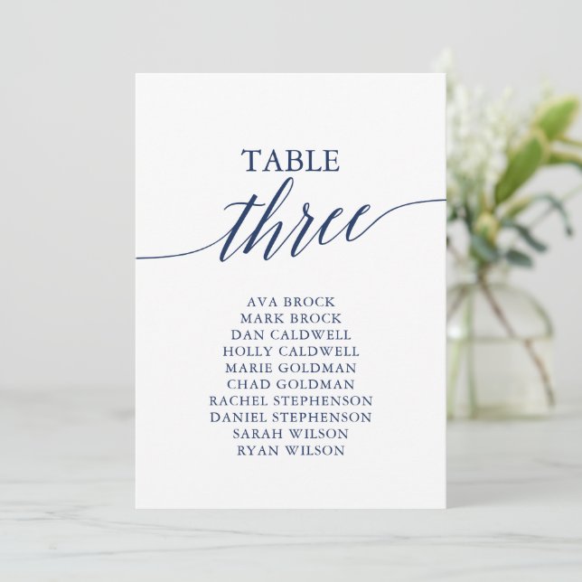 Elegante Navy Blue Tischnummer 3 Seating Chart (Stehend Vorderseite)
