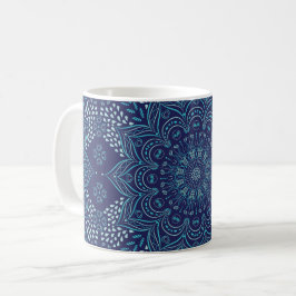Elegante Navy Blue und Aquamarin Mandala Muster Ta Kaffeetasse
