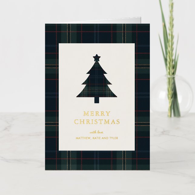 Elegante Navy Blue und Green Karierte Weihnachten (Vorderseite)