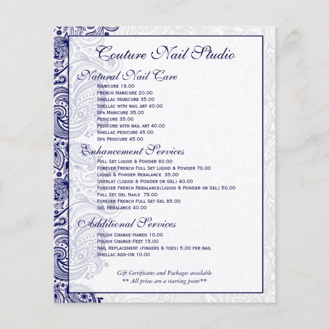 Elegante Navy Blue und White Paisley Lace Flyer (Vorne)