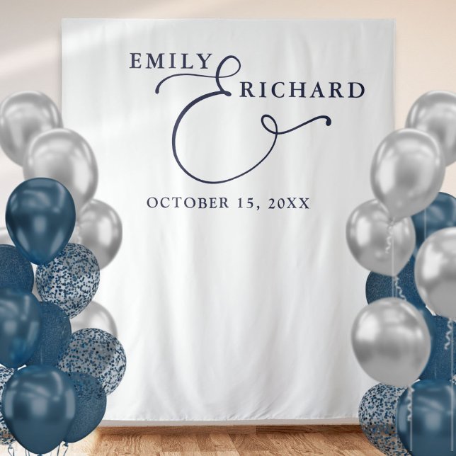 Elegante Navy Blue Wedding Foto Hintergrund Wandteppich (Von Creator hochgeladen)