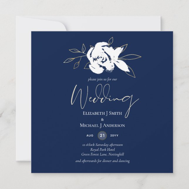 Elegante Navy Blue White Gold Hochzeit (Vorderseite)
