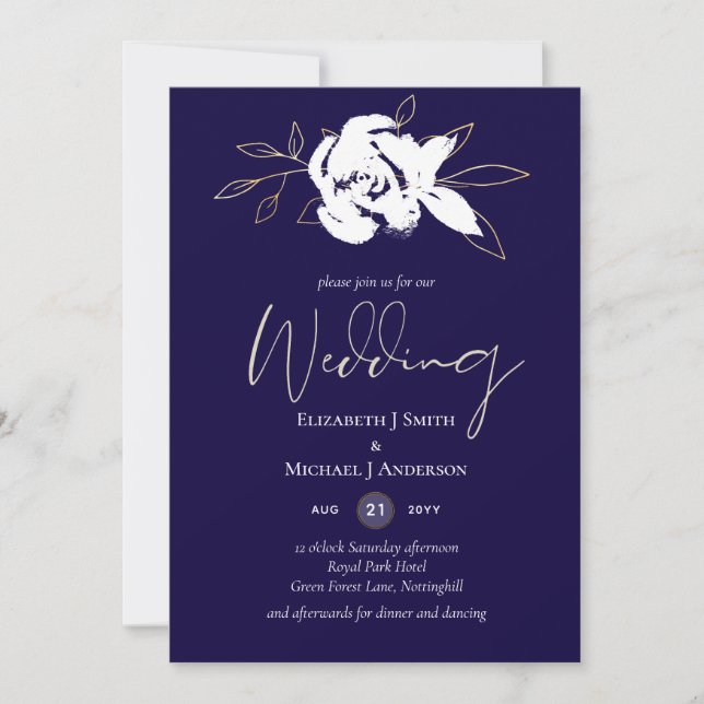 Elegante Navy Blue White Gold Hochzeit (Vorderseite)