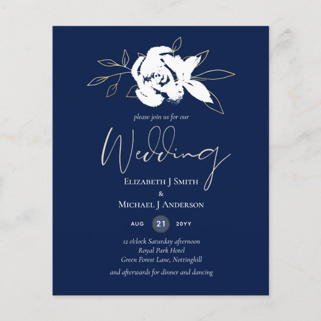 Elegante Navy Blue White Gold Hochzeit (Vorderseite)