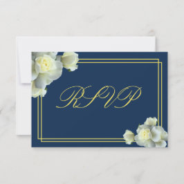 Elegante Navy Blue White Roses Minimal RSVP Karte