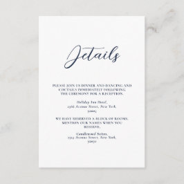 Elegante Navy Blue & White Simple Wedding Begleitkarte