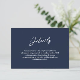 Elegante Navy Blue & White Simple Wedding Begleitkarte