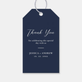 Elegante Navy Blue & White Simple Wedding Geschenkanhänger