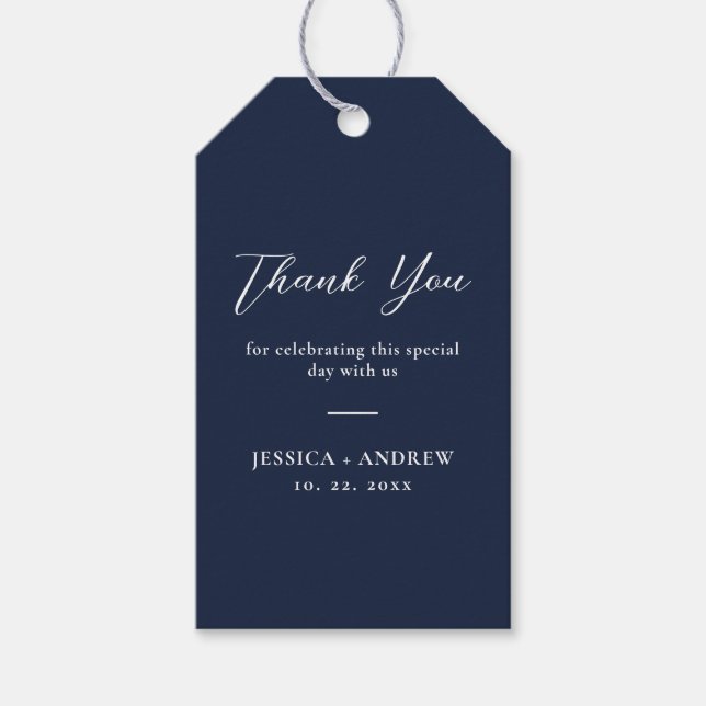 Elegante Navy Blue & White Simple Wedding Geschenkanhänger (Vorderseite)