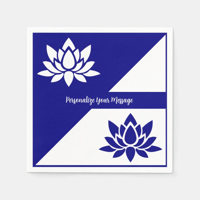 Elegante Navy Blue White Zen Yoga Lotus Blume Serviette (Vorderseite)
