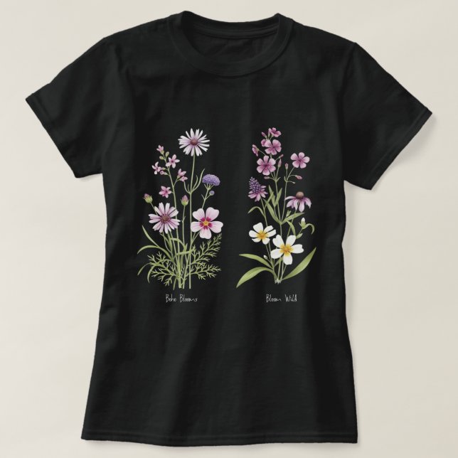 Elegante Navy Blue Wildblume Sweatshirt Watercor T-Shirt (Design vorne)