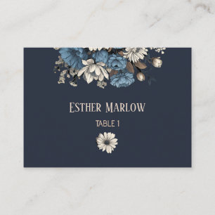 Elegante Navy-Blumen-Hochzeit  Platzkarte
