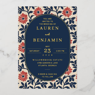 Elegante Navy-Blumen-Rand Folieneinladung