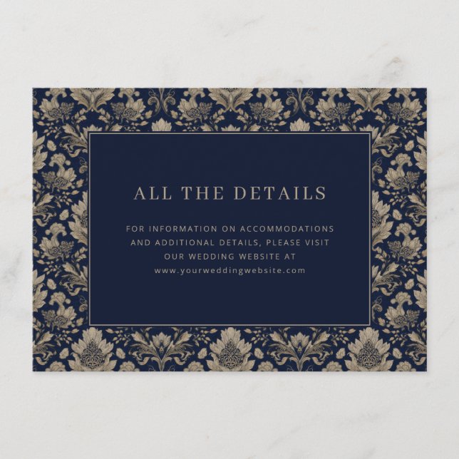Elegante Navy Blumenmuster Begleitkarte (Vorderseite)