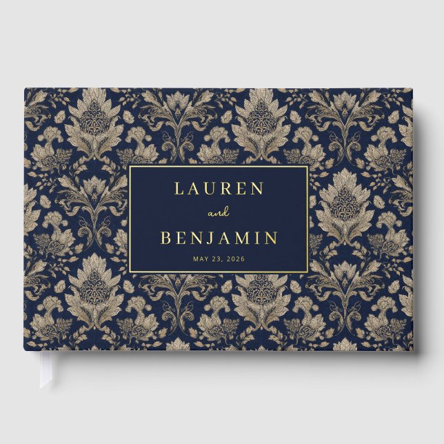 Elegante Navy Blumenmuster Gästebuch (Vorderseite)