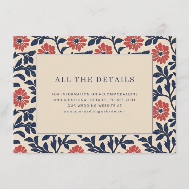 Elegante Navy Blumenrand Begleitkarte (Vorderseite)