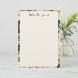 Elegante Navy-Blush-Blumen-Schriftzug-Name Mitteilungskarte