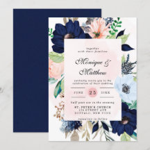 Elegante Navy Blush Pink Florals Hochzeit Einladun