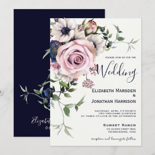 Elegante Navy Blush Rose Vintag Einladung