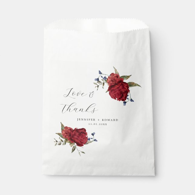 Elegante Navy Burgundy Floral Wedding Geschenktütchen (Vorderseite)
