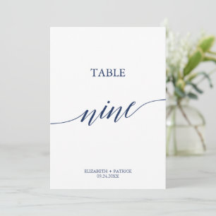 Elegante Navy Calligraphy Table Nine Tischnummer