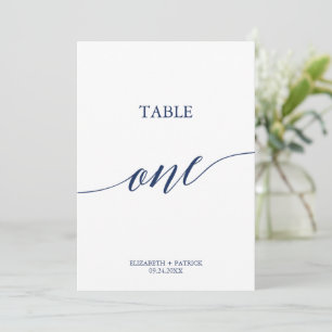 Elegante Navy Calligraphy Table One Tischnummer