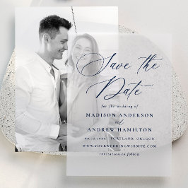 Elegante Navy Calligraphy Wedding Save the Dates