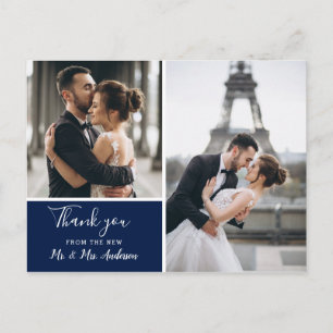 Elegante Navy Foto Collage Blank Vielen Dank Postkarte